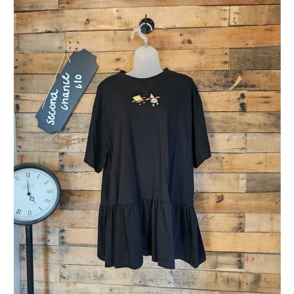 H&M Divided black Sponge Bob oversized tunic shirt w ruffle hemline size S